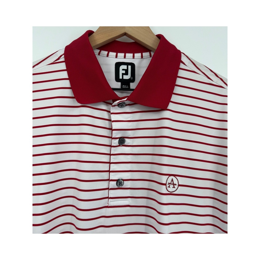 FootJoy Polo Shirt Mens Large Red White Striped Golf Performance Stretch
